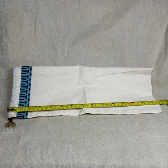 Tory Burch Dust Bag White Cotton Drawstring Pouch Blue Trim Logo Charm - Picture 5 of 5